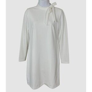 Calvin Klein Long Sleeve Bow Tie Neckline White Lined Knee Length Sheath Dress 4